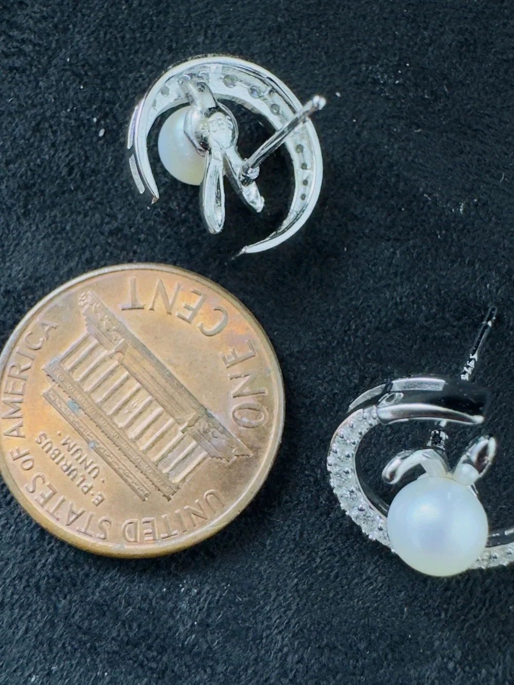 Sterling Silver Bunny Pearl Moissanite Stud Earrings
